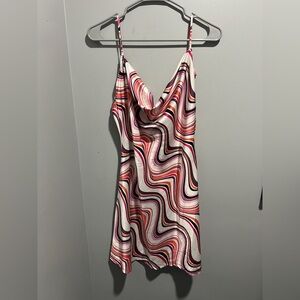 Current Mood White Slip Dress with Pink & Orange Swirl Print